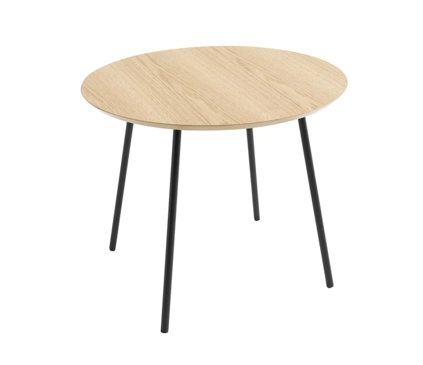 COT-11 - Ąžuolinis apvalus kavos staliukas, 55cm, 4 juodos kojos