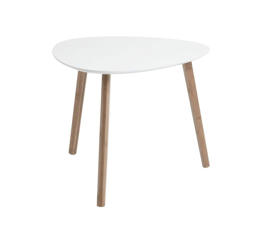 COT-09 - Baltas kavos staliukas, 55cm, 3 medinės kojos