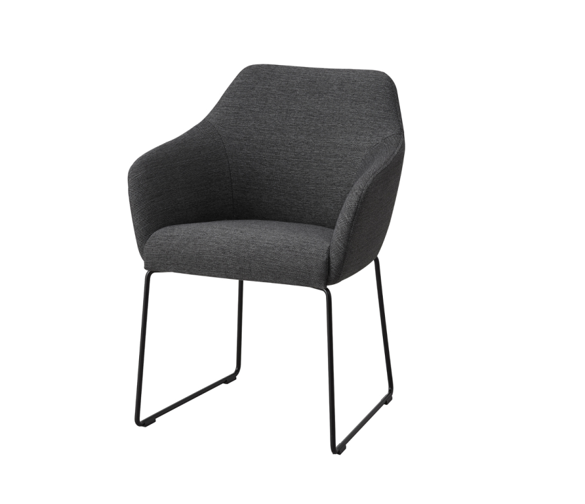 CHA-06 - Kėdė su porankiais, pilku audiniu ir metalinėmis juodomis kojomis