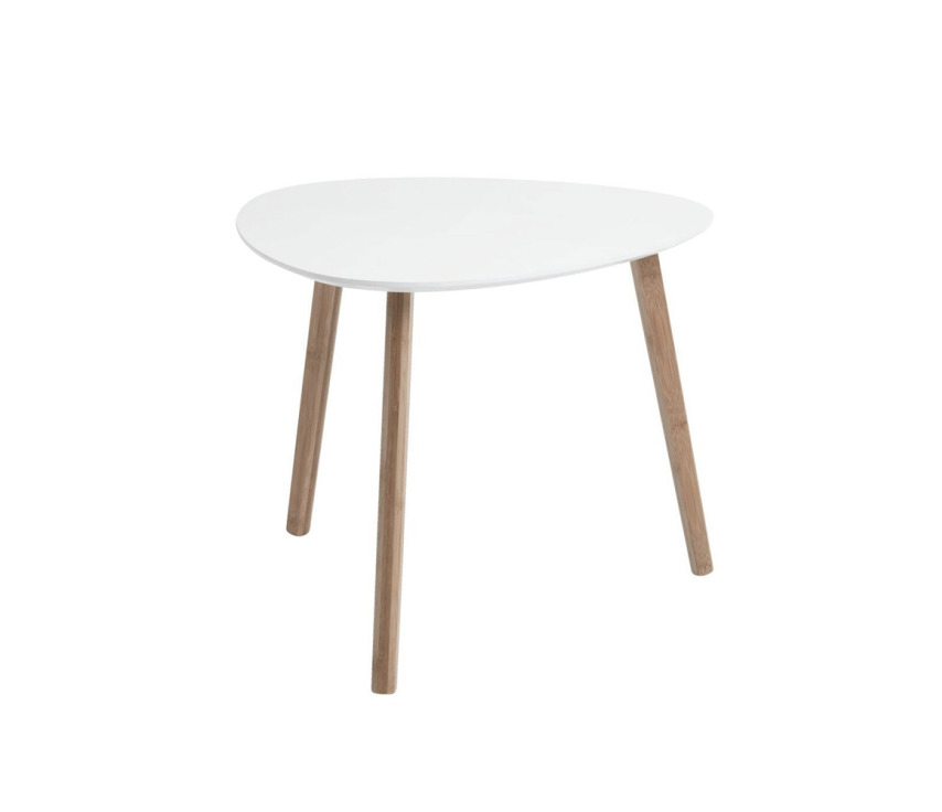 COT-07 - Baltas kavos staliukas, 40cm, žemas, 3 medinės kojos